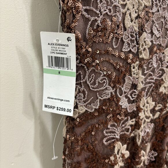 Alex Evenings NWT Purple Brown Lace Dress Gown sz 8 Elegant Formal Wedding MotB - Picture 10 of 13